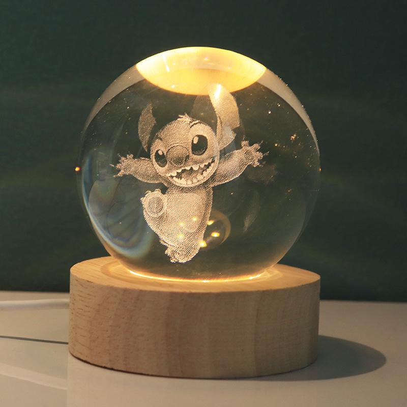 

Stitch Snow Globe 3D Carved Night Light - Creative Cartoon Desktop Ornament Gift 6cm Crystal Ball (No Base)