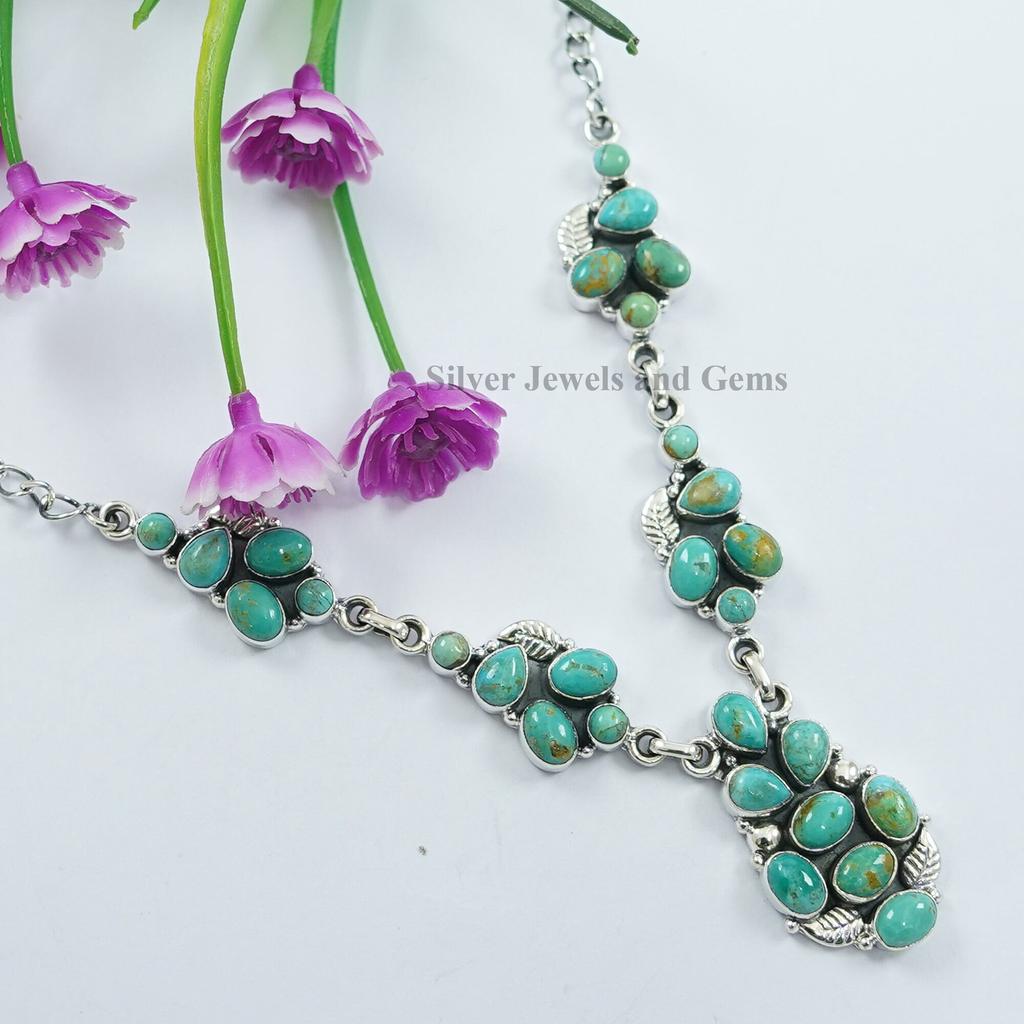 Arizona Turquoise Multi Stone Necklace, Anniversary Necklace, 925 Sterling Silver Necklace, Designer Necklace, Gemstone Necklace For Gift