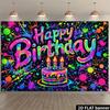 2D plane graffiti style birthday party banner background fabric with colorful splatter design, for wall decoration