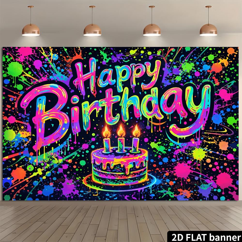 2D plane graffiti style birthday party banner background fabric with colorful splatter design, for wall decoration
