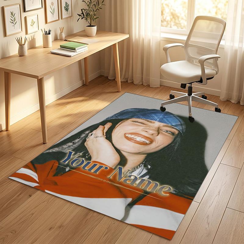 Personalized Crystal Velvet Carpet,Billie Eilish Custom Printed Name, Plush Area Rug For Home Indoor Decor