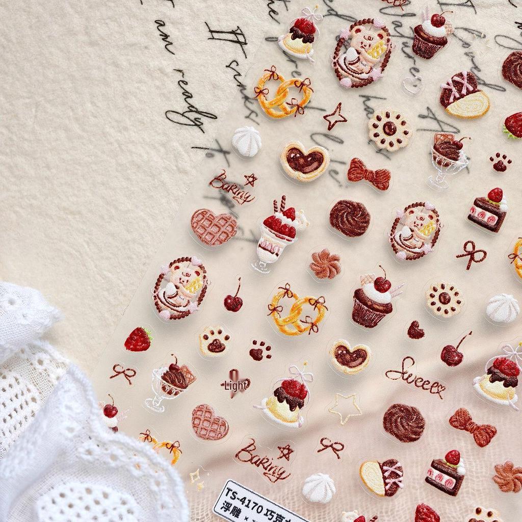 Bestseller 3D Chocolate Dessert Nail Art Stickers - Waterproof DIY Embossed Decals.