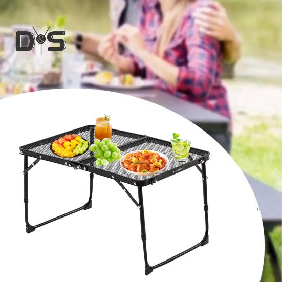 Camping Folding Mesh Table Lightweight Height Adjustable Heavy Duty Metal Multifunction Outdoor Hiking Picnic BBQ Portable Bi-fold Table