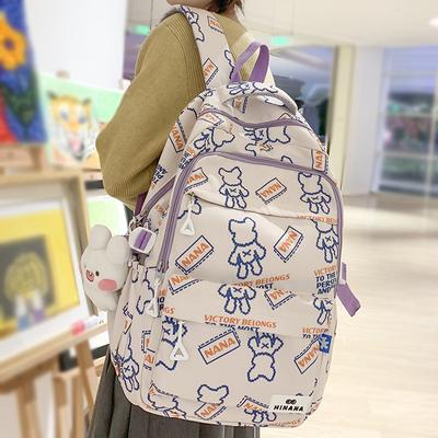Menina náilon à prova dwaterproof água impressão saco de escola senhora bonito dos desenhos animados lazer portátil faculdade mochila moda feminina viagem kawaii livro saco