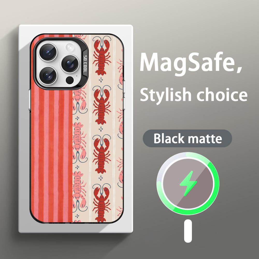 Grid simple retro Lobster pattern Phone Case Magnetic IMD Colorful Silver case for iPhone 17 16 15 14 13 12 Pro Max iPhone 16