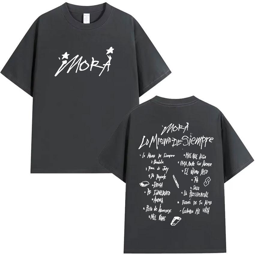 New Rapper Mora Lo Mismo De Siempre 2025 Album Letter Graphic T Shirt Men Women Summer O-Neck Cotton Short Sleeve T-Shirt Street
