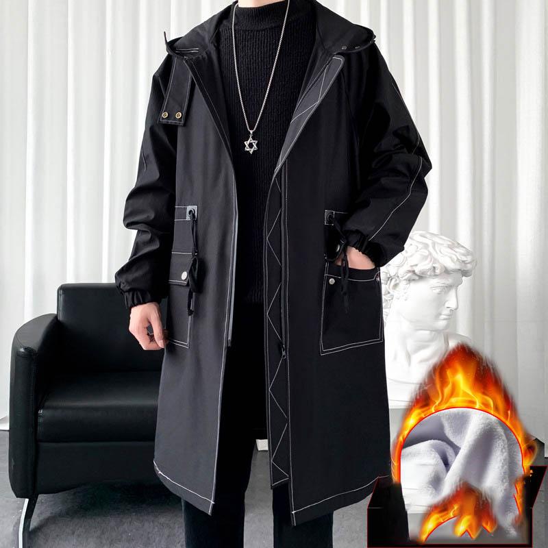 Winter Coat Men Hooded Thick  Trench Coat Men fashion Windbreakers Casual Jackets Hip Hop Streetwear Coat XS-3XL