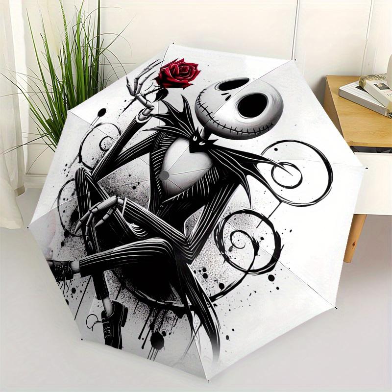 

Jack Skellington,Red Rose Automatic Opening and Closing Umbrella - 8-rib Reinforced Folding Design, Lightweight and Portable, Suitable for D