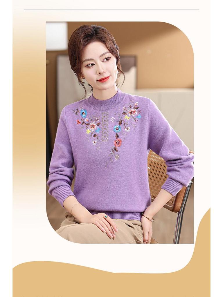 Mom's Winter Fleece-Lined Warm Top Sweater for Middle-Aged & Elderly Women