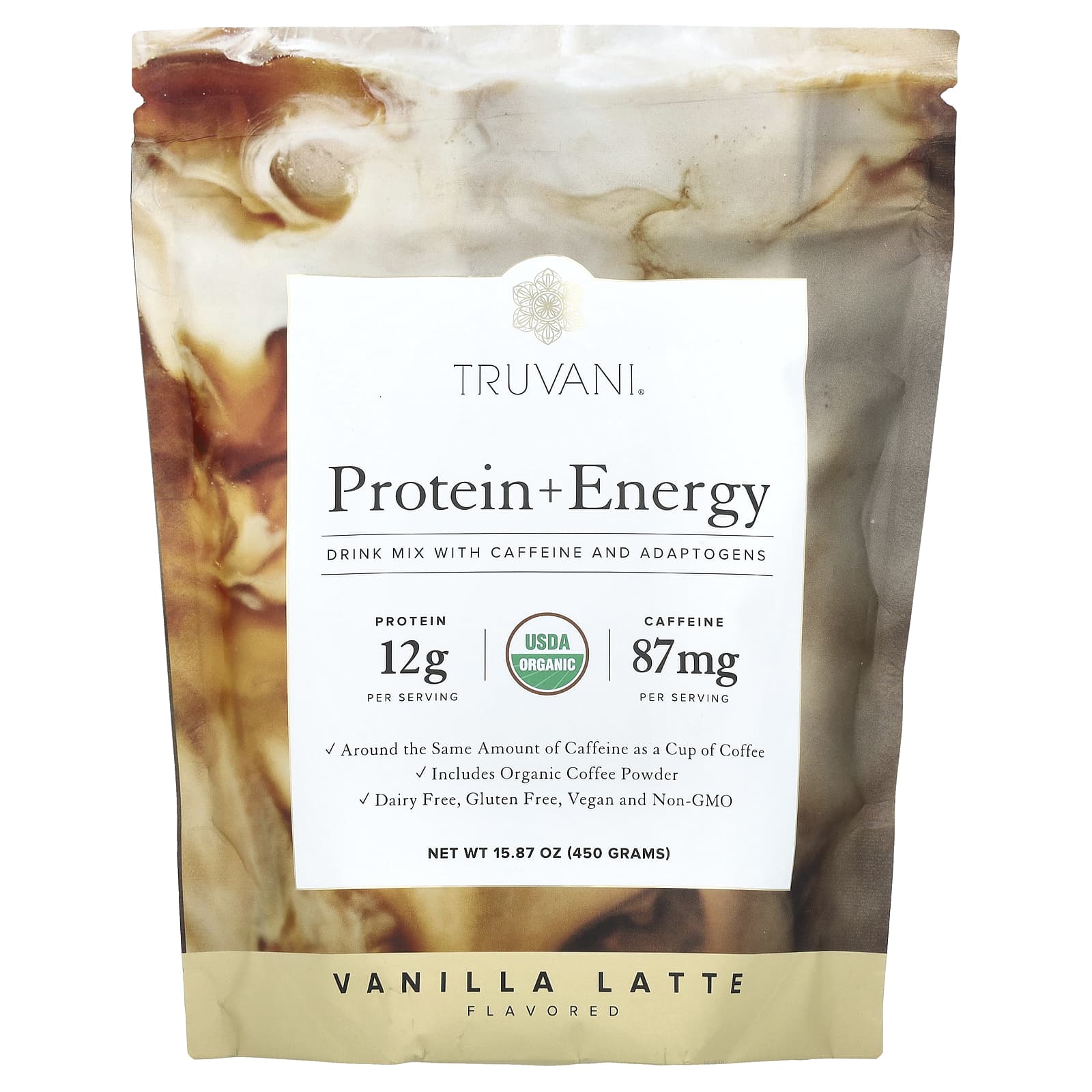 

Truvani, Protein + Energy, Vanilla Latte, 15.87 oz (450 g)
