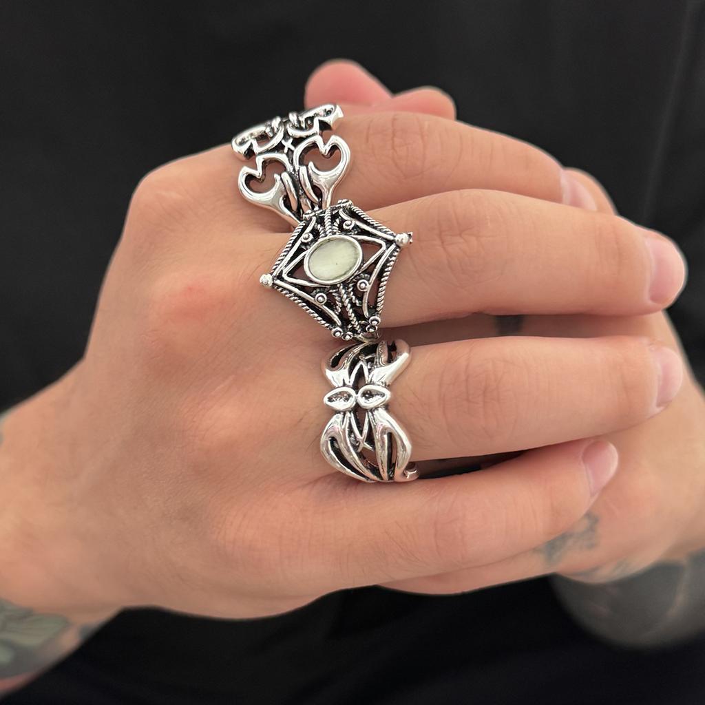 Inlaid Diamond Geometric Ring for Men, Trendy Hip-Hop Exaggerated Pattern Cross Ring, Men's Index Finger Ring, Hand Jewelry