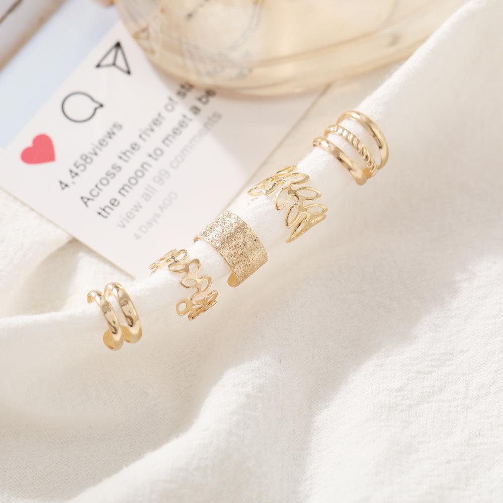 Gold Silver Color Leaves Clip Earring for Women Men Creative Simple C Ear Cuff Non-Piercing Ear Ear Clip Set Trendy Jewelry Gift