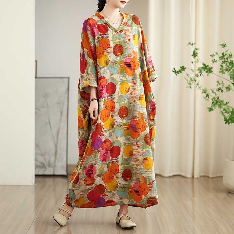 

Colorful Travel Retro Long Skirt Cotton Linen Dress One size