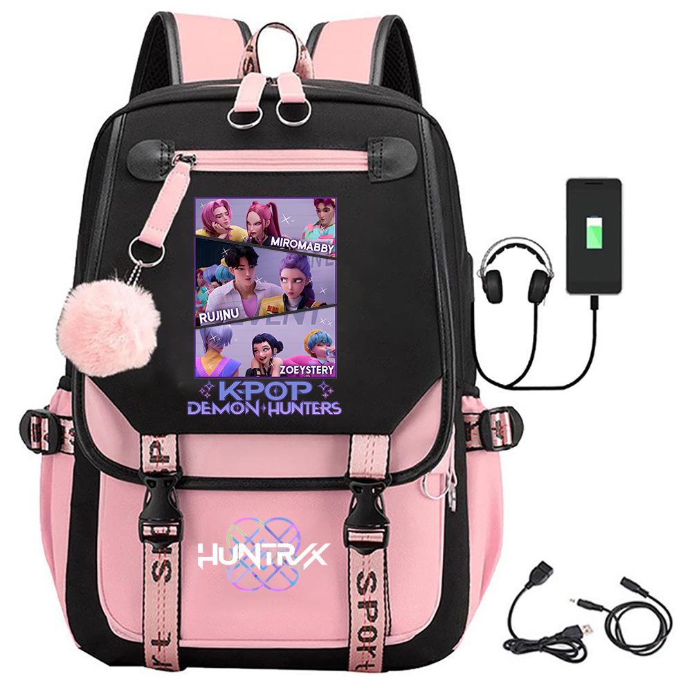 K-pop Demon Hunter Girl Group Backpack with Pompom - School and Campus Edition