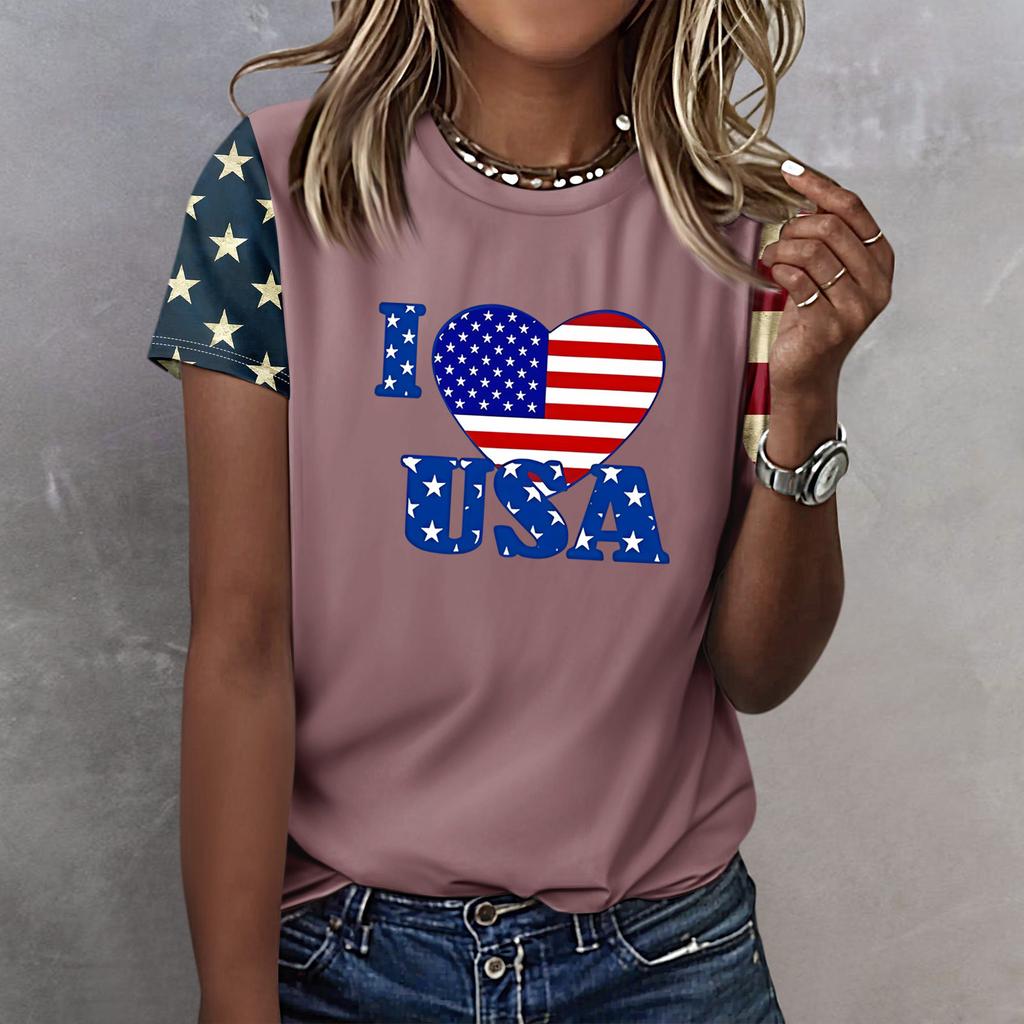 T Shirts For Women, Womens Short Sleeve Tops Dressy Summer O Neck Casual Trendy Blouses Tunic Tops Independence Day