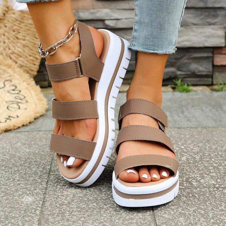 Large size thick-soled one-word sandals for women's summer new thick-soled lightweight sandals for women