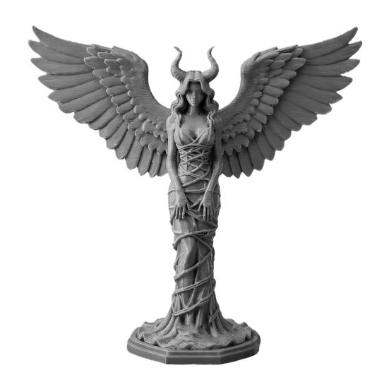 Demon Angel Statue  3D Printed Wings Matte Texture серый