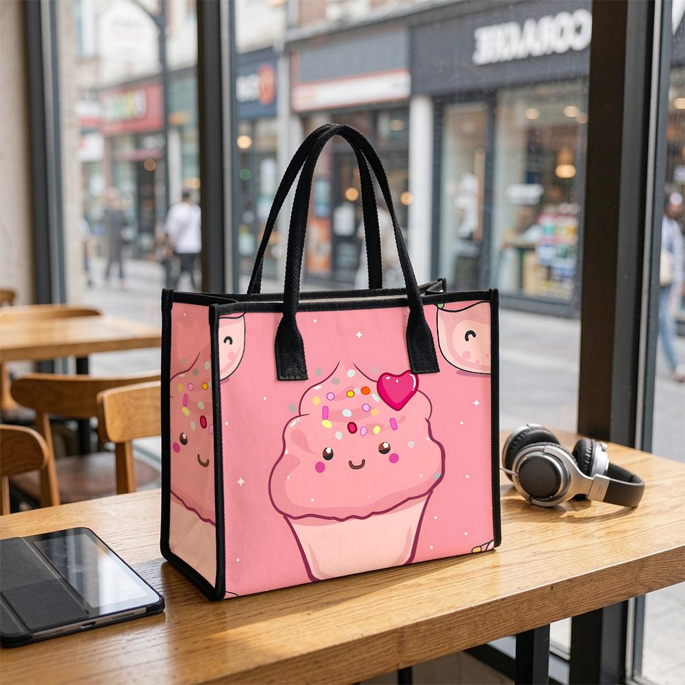 Cute Cupcake Print Tote Bag Casual Portable Large Capacity Shopping Handbag for Daily Use