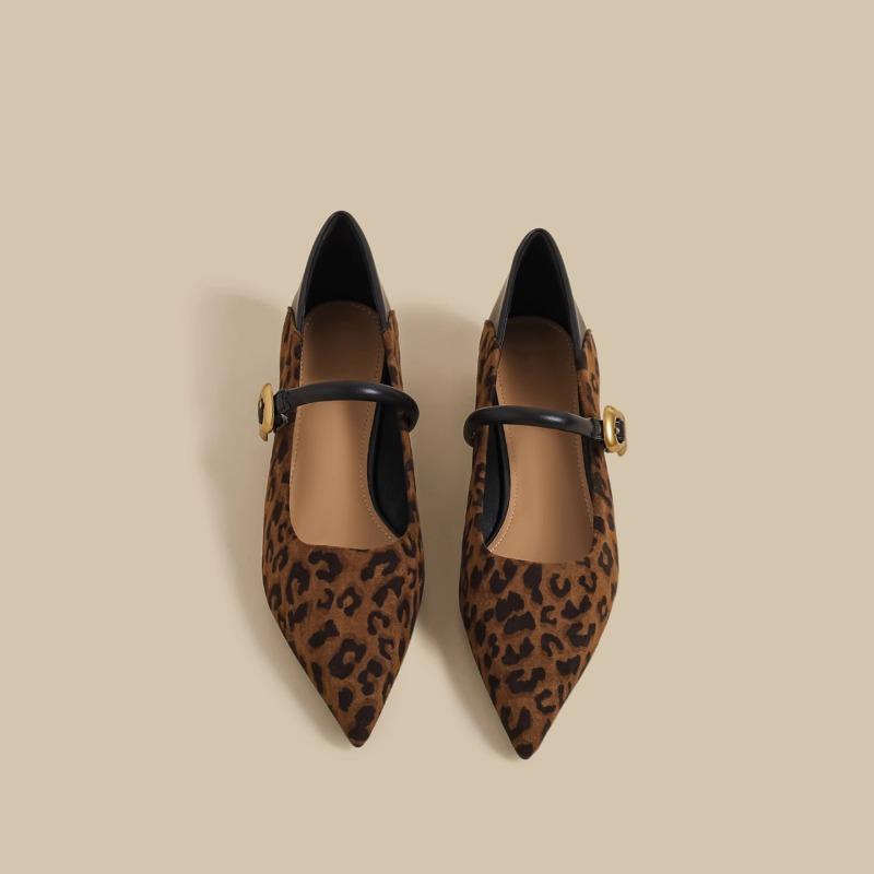 Fashion French Shallow Single Shoes Women's 2025 Summer New Block Heel Vintage Leopard Print Pointed Toe Mary Jane Shoes