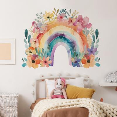 Aquarell Blumen Regenbogen Kinder Schlafzimmer Home Hintergrund Wand Verschönerung Wandaufkleber