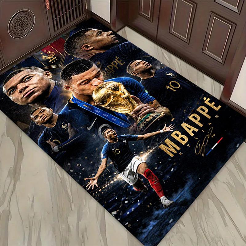 Mbappé Teppich für Wohnzimmer Schlafzimmer Zuhause Sofadekoration, Rutschfeste Bodenmatte für Kinder