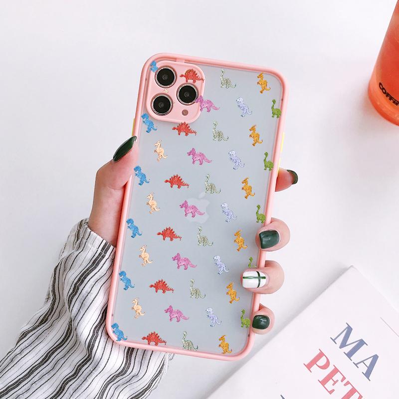 

Cute Cartoon Dinosaur Phone Cases For iPhone X XR XS Max 15 12 11 13 14 Pro Max 7 8 Plus Matte Shockproof Back Cover Fundas iphone 11ProMax