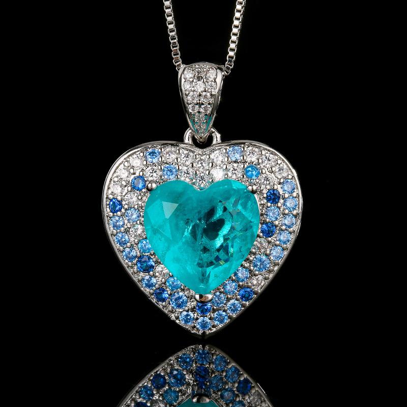 Schmuckset Ring Halskette Ohrringe Herz des Ozeans Paraiba Blu-Ray Premium Damenschmuck