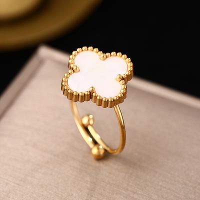 New Four-Leaf Clover Titanium Steel Mother-Of-Pearl Ring Women Adjustable Finger Ring Small Design Index Finger Ring