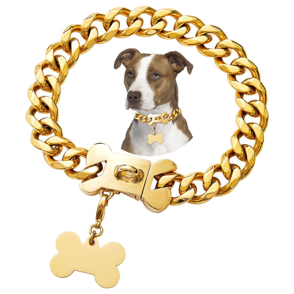 Chain Fashion Dog Collar With Bone Tag Design Suitable For Pet Decoration Daily