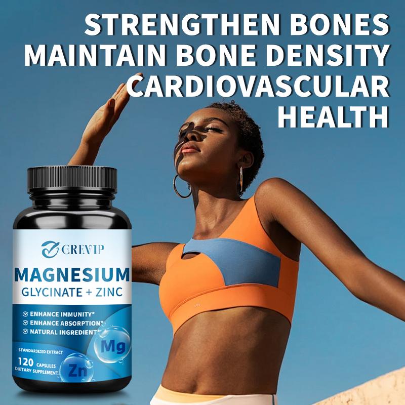 Magnesium Glycinate Capsules with Zinc - Promotes Nerve, Bowel, Relaxation Function Vegan Capsules for Women & Men