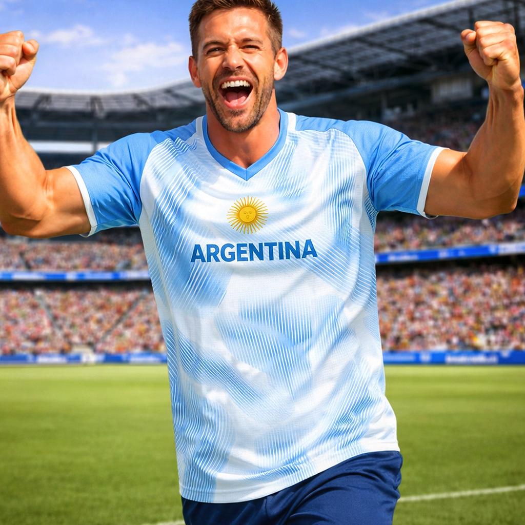 Men's Soccer Jersey Shirt Argentina Style White Light Blue Minimal Graphic Tee Breathable Quick Dry Mesh Athletic Top