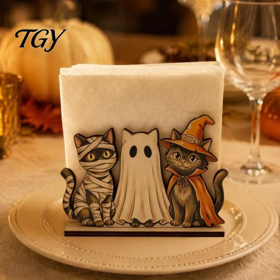 Creative Napkin Holder for Shelves Halloween Wooden Dining Table, Paper Towel Holder, Seasonal Kitchen Table Ornament Freestanding Tissue Dispenser
