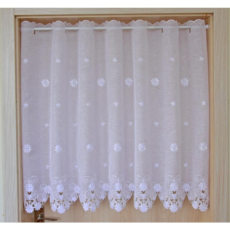 1pc Floral Embroidery Sheer Curtain Kitchen Bay Window Door Semi-shading for Home Door Decor, Coffee Curtain Without Pole