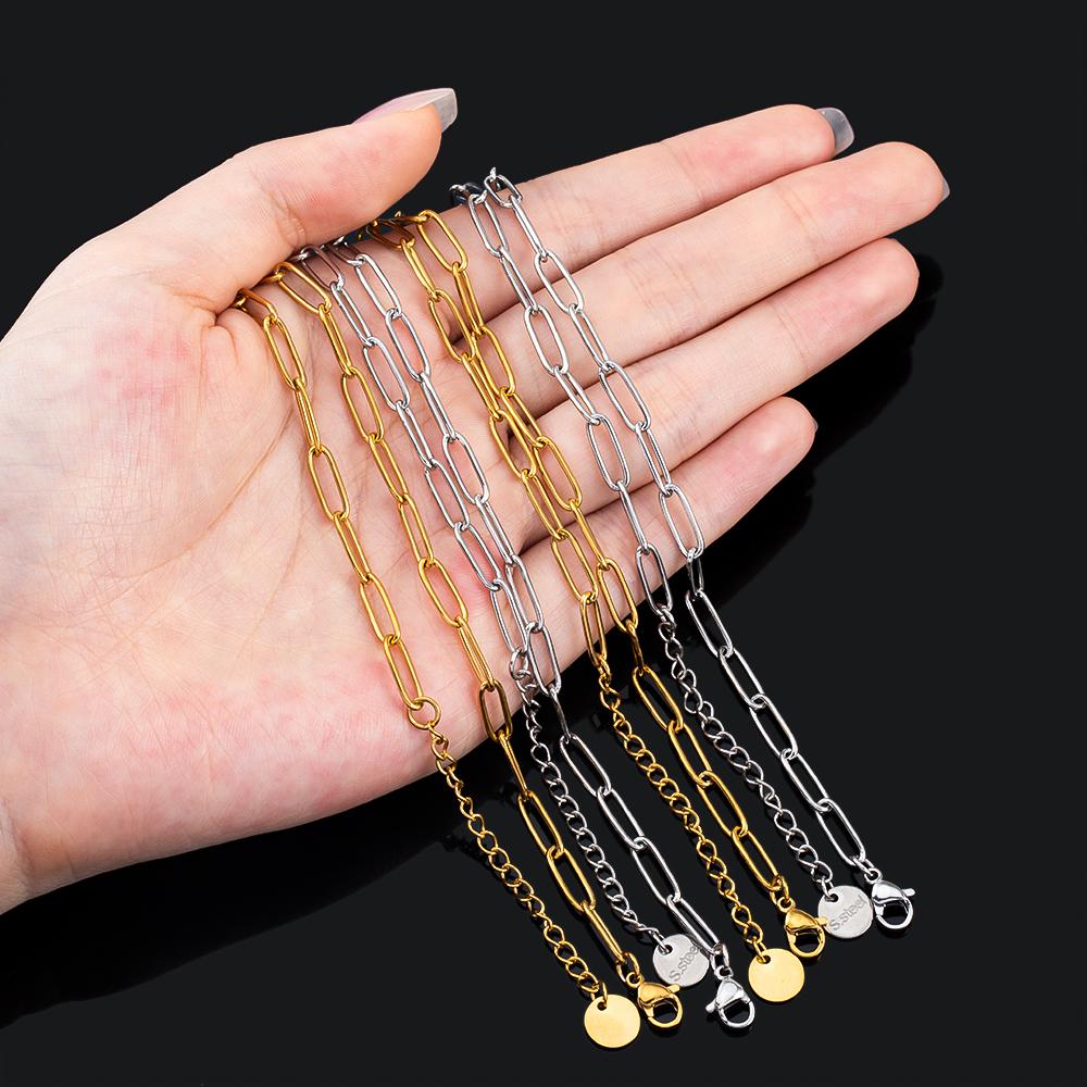 5pcs 2pcs 1pc Stainless Steel 4x12mm Frame Link Chians Necklace Extended Chain Lobster Clasp Round Tail Charm DIY Jewelry Making