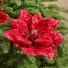 22CM Wine Red Artificial Poinsettia Flower Sequins Simulation Flowers  Christmas Decoration