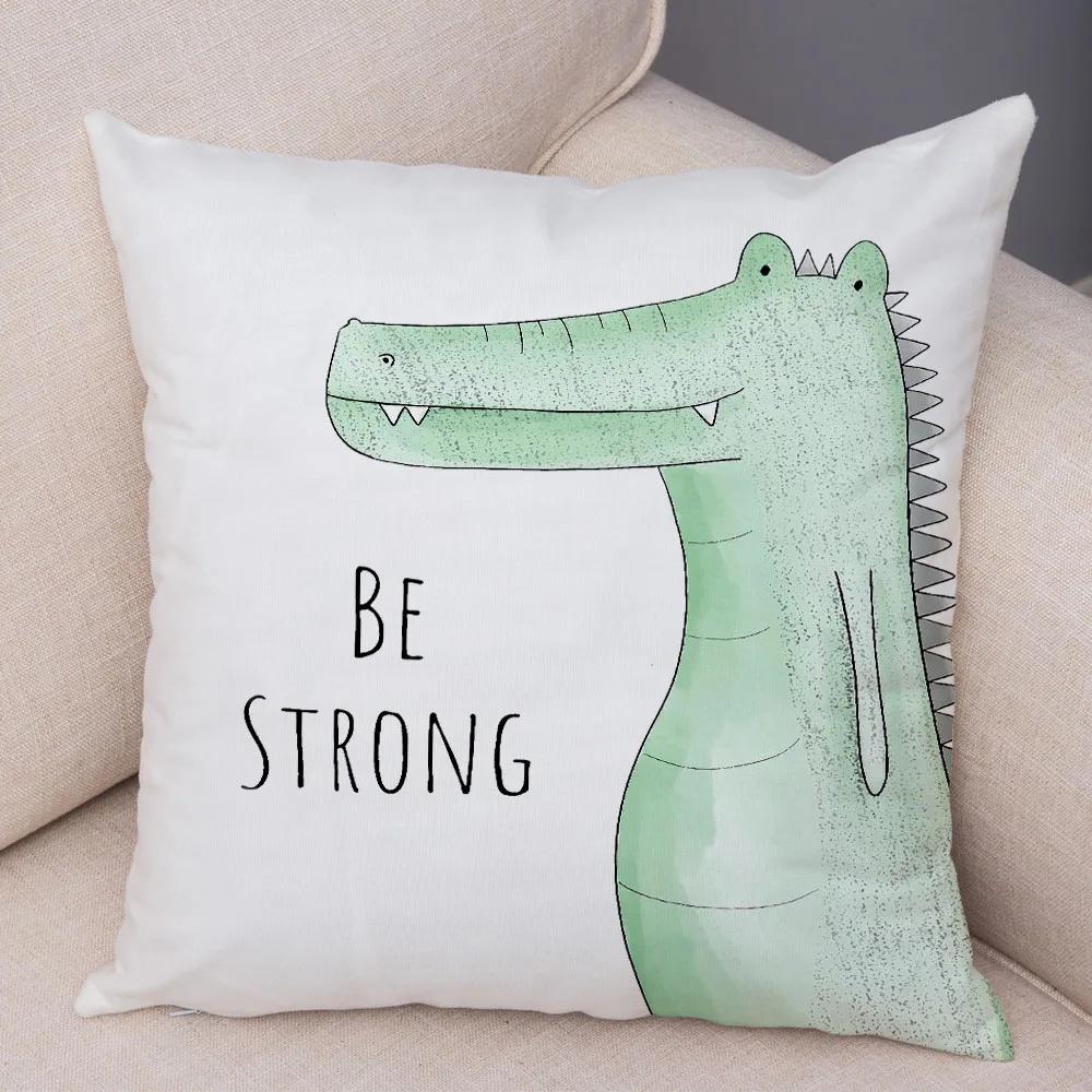 Nordic Be Brave Zebra Hippo Giraffe Pillow Case Decor Cute Animal Cushion Cover for Sofa Lion Fox Soft Plush Pillowcase 45x45cm