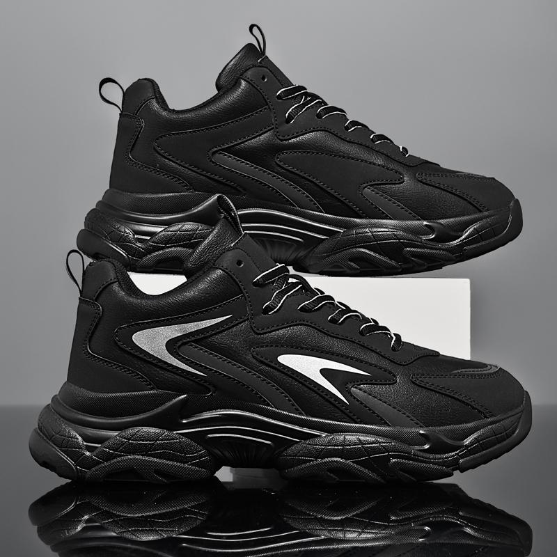 

Мужские зимние ботинки на шнуровке, модные кожаные кроссовки, зимние с мехом, теплые зимние ботинки для активного отдыха из хлопка, повседневная обувь для мужчин, большой размер 48 48 чёрный