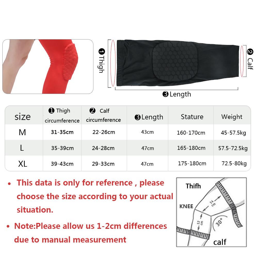 1PC Breathable Absorb Sweat Basketball Knee Pad Honeycomb Shockproof Long Leg Sleeves Knee Brace Football Sports Knee Gu Practical Use