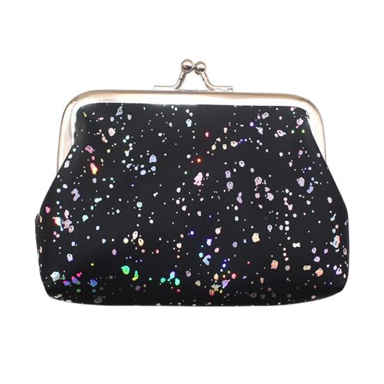 Women's Small Coin Purse, Vintage Kiss Lock Faux Leather Change Purse, Cute Lipstick Jewelry Storage Case, Sparkling Sequins Mini Shiny Wallet