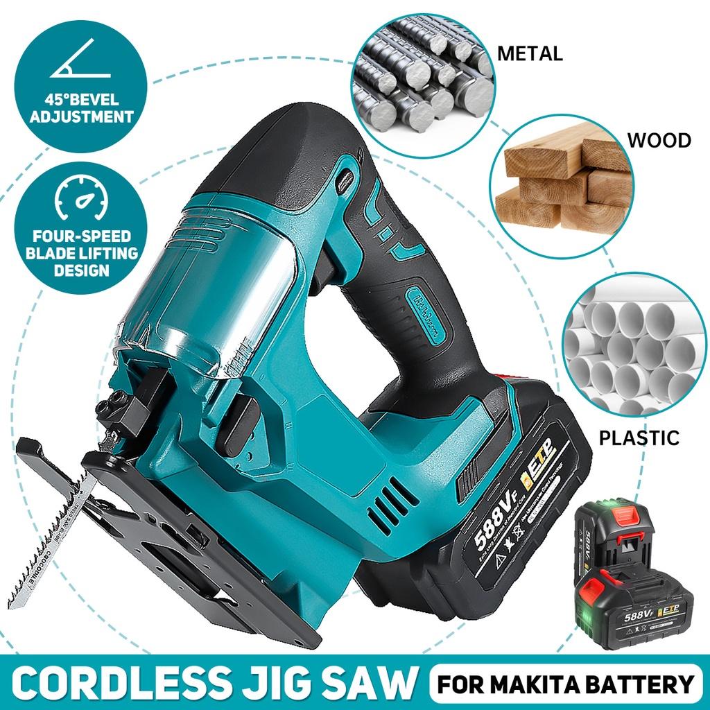 588Vf Akülü Yapboz 65mm 2900RPM Elektrikli Testere Çok Fonksiyonlu Ahşap Metal Kesme Güç Aracı 2 x 15000mAh Makita 18V Pil