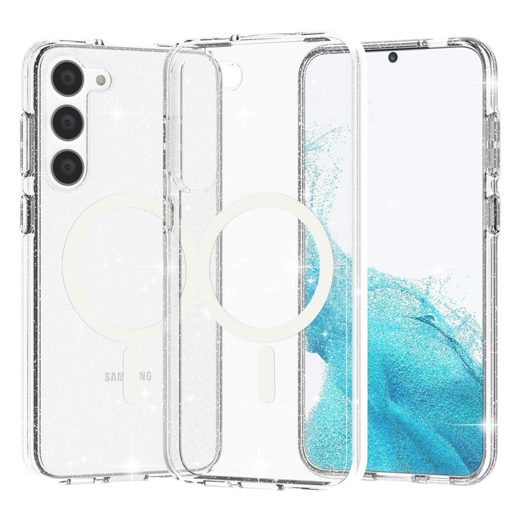 For Samsung Galaxy S24 Case Magnetic Glitter PC+TPU Phone Cover Compatible with MagSafe