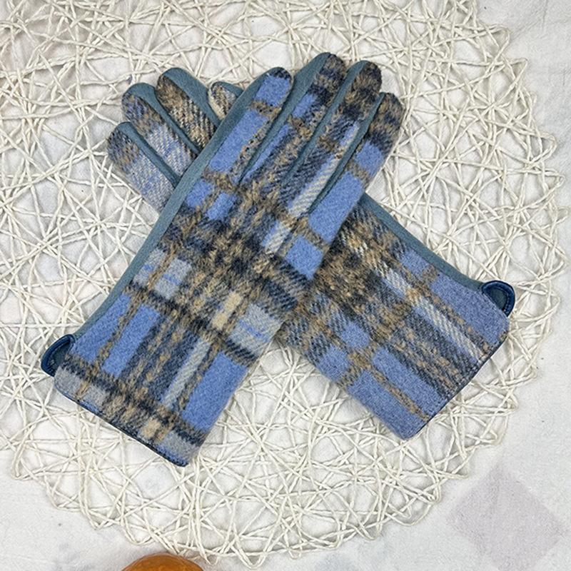 Woolen Plaid Gloves Popular Thermal Gloves Xiaoxiangfeng Women'S Touch Screen Gloves Versatile