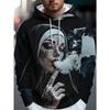 Men's Hooded Sweatshirt with Printed Pattern and Drawstring Design, Loose Casual Sports Jacket for Spring and Autumn