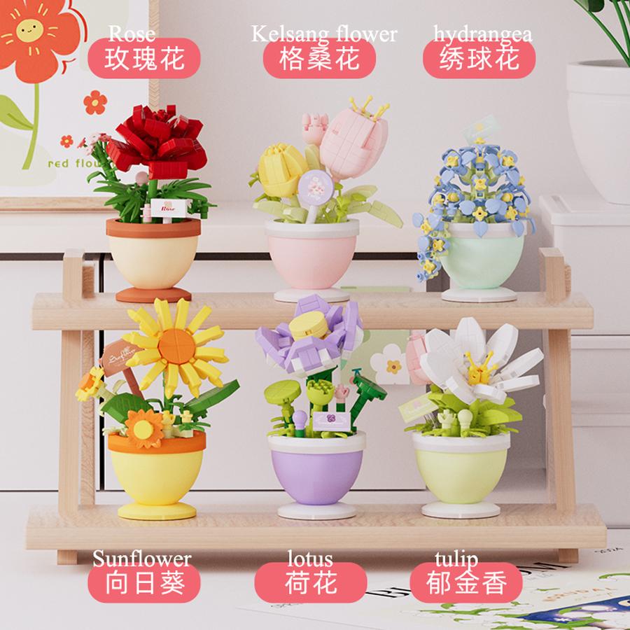 Mini Potted Plant Plastic Flowers Mini Building Blocks Educational Model Toy for Home Garden Decorations Mother's Day Gift