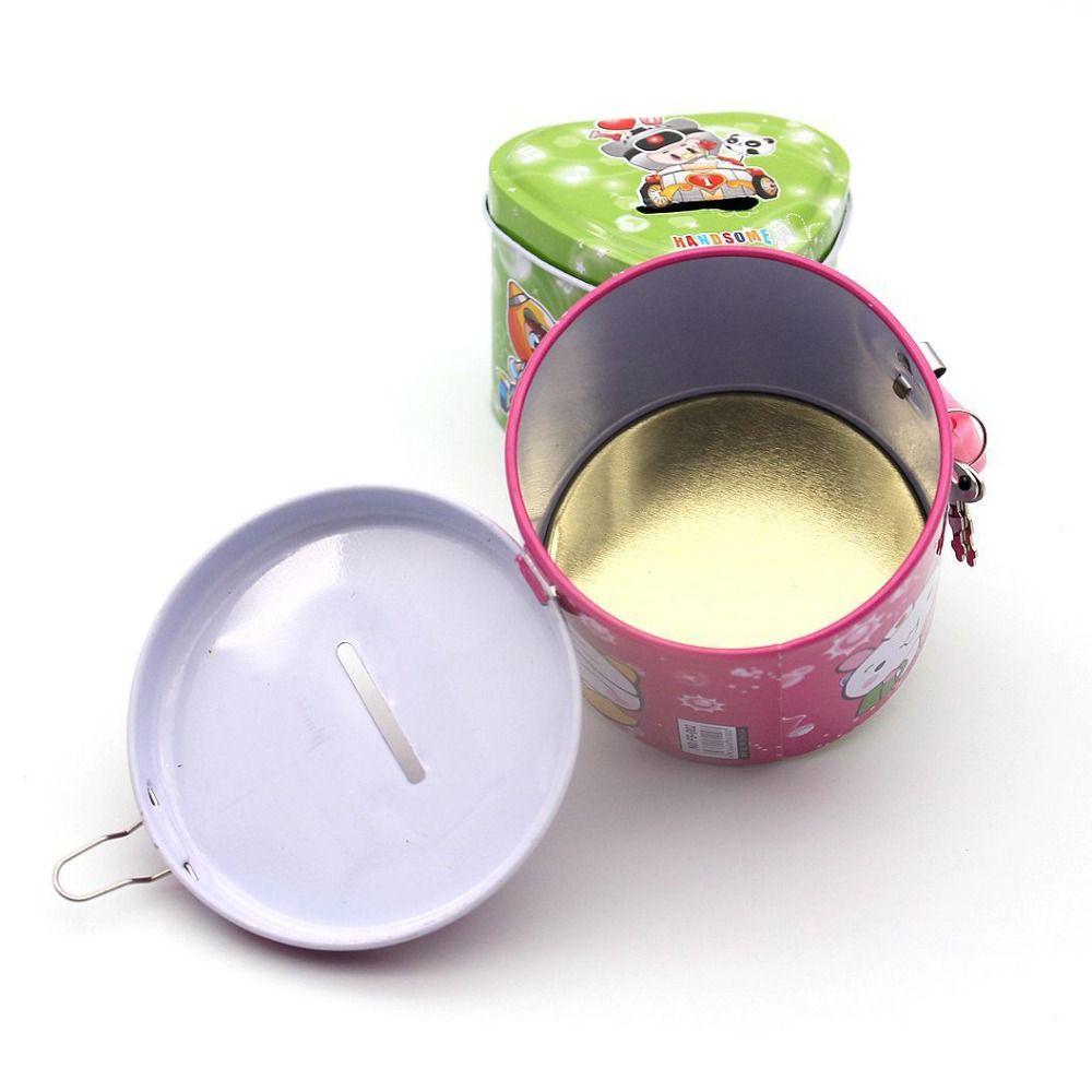 High Capacity Tinplate Piggy Bank With Lock and Key Kids Storage Jar Coin Savings Box  Bedroom