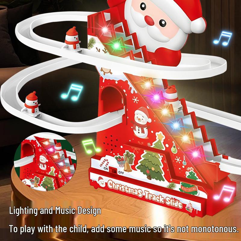 Electric Track Stair Climbing Santa Light and Music Toy for Kids
