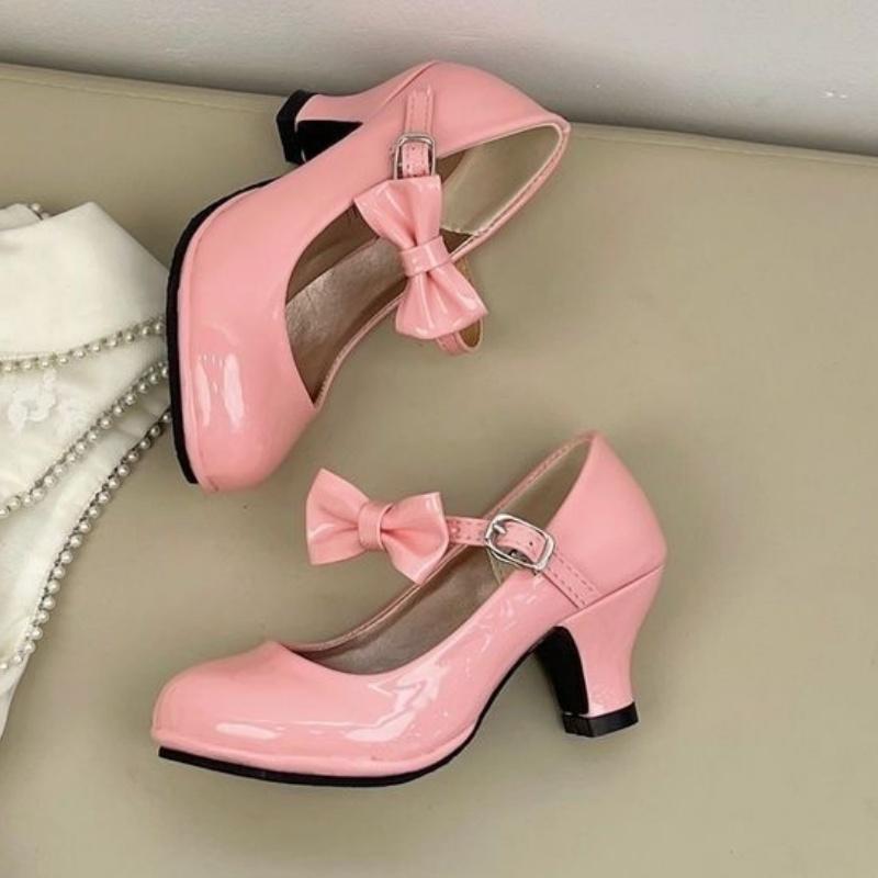 

Туфли из искусственной кожи для девочек, осенние босоножки с бантом, детская обувь, туфли на высоком каблуке, милые сандалии принцессы для девочек 26