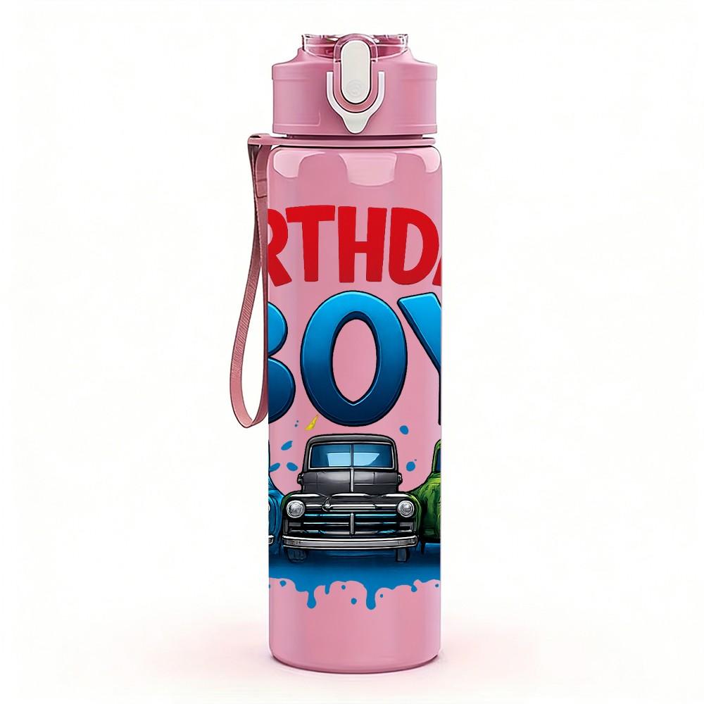 1PC Birthday Boy Car Truck Pattern 750ml Color Plastic Sports Water Bottle Leakproof Flip Straw Lid Suitable for Sports Office Home Use