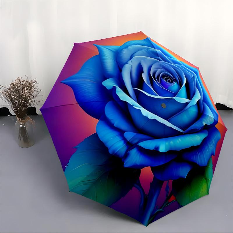 1pc Blue Rose Automatic Umbrella - Automatic Opening And Closing, Sturdy Iron Frame, Formal Occasions yy251018117