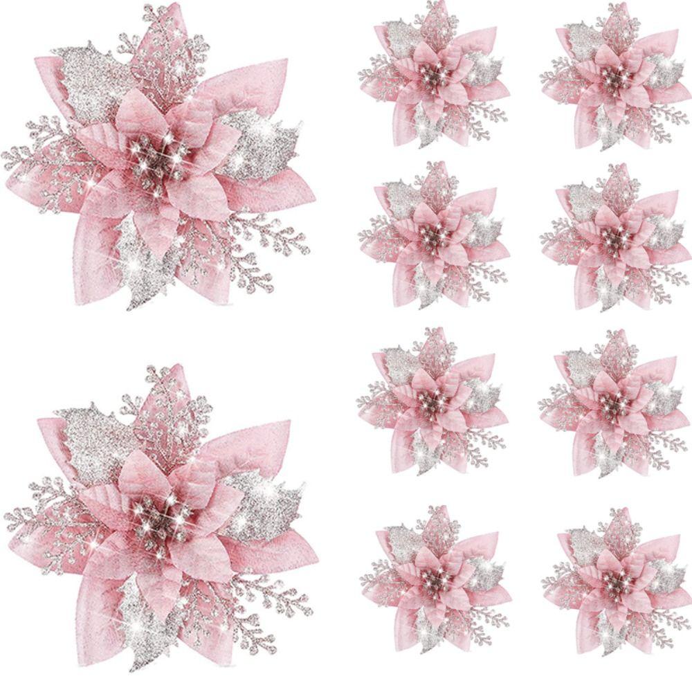 8 ks Zlaté/Stříbrné Květiny na Vánoční Stromek Růžové/Modré Květiny Vániční hvězdy Dárek Párty Dekorace Vánoce